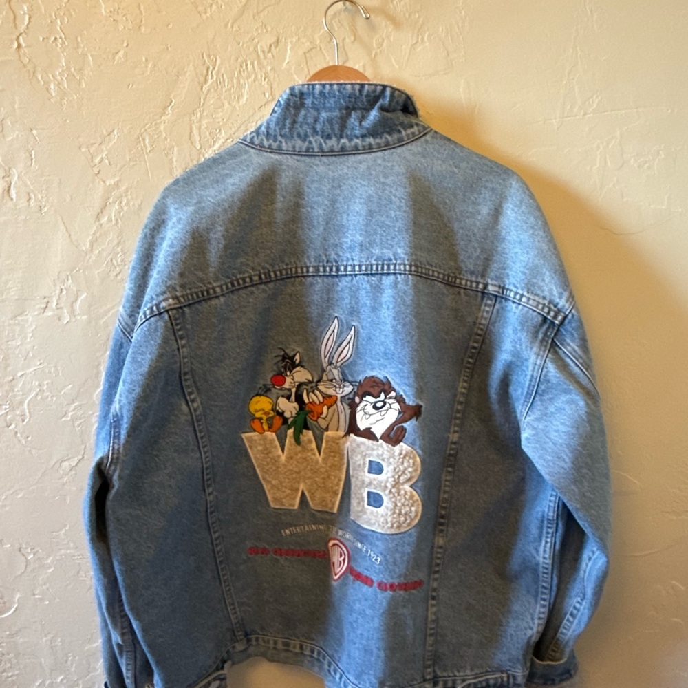Vintage 90s Warner Bros Looney Tunes Denim Jacket Oversized Distressed